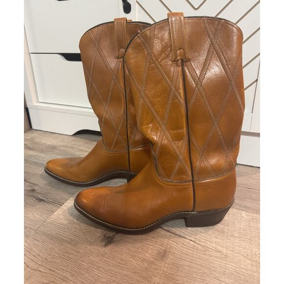 Acme Vintage Cowboy Boots 9.5 C Brown Leather Diamond Stitch main image 7